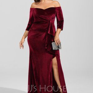 Purple Sheath/Column Off-the-Shoulder Floor-Length Velvet Evening Dress